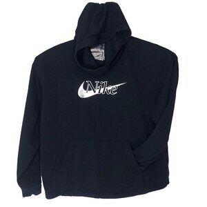 Nike Funnel Neck Hoodie Womens Large Black Icon Clash Mirrored Silver Metallic